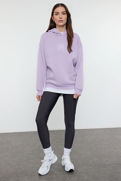 Trendyol Collection Lilac Oversize/Wide Fit Embroidery Thick Inside Fleece Knitted Sweatshirt Twoaw25Sw00070