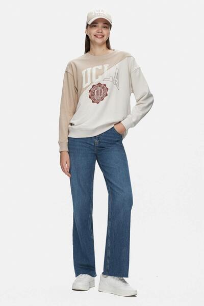 UCLA Γυναικείο φούτερ SHION Σκούρο μπεζ με στάμπα με λαιμόκοψη