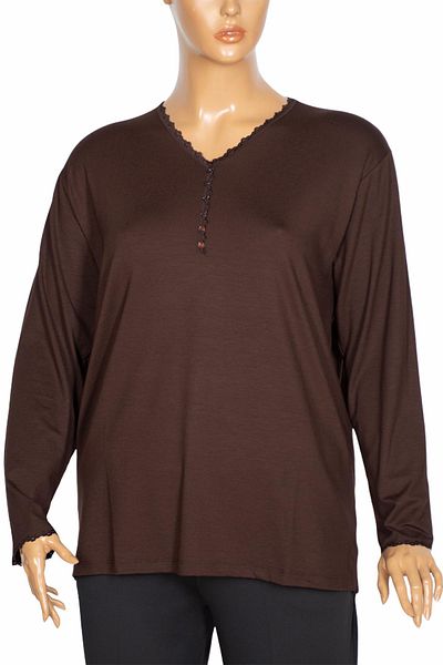 Pıtırcık Γυναικεία μπλούζα Cimariva Sıla Plus Size V λαιμόκοψη καφέ