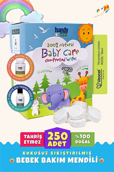 HandyTowel 250 Compressed Tablet Wipes for Baby