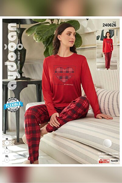 Aydoğan Women's Ezgi Flexible Future Is Love Red Pajama Set 0626