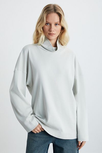 GRIMELANGE Hermine Women's Interlock Fabric Lightweight Throat Oversize Modest Gray Sweatshirt