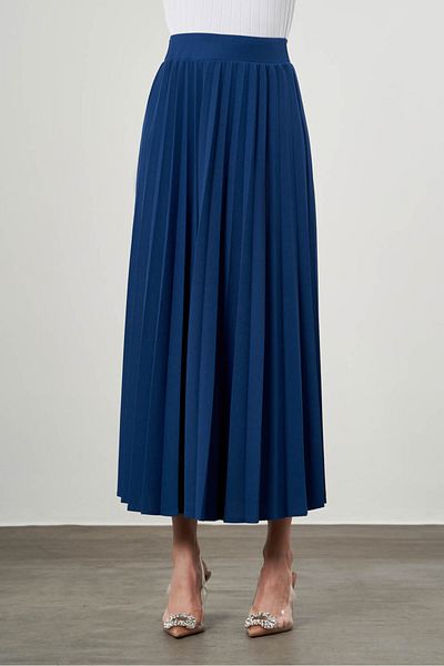 Mizalle Crepe Knitted Pleated Indigo Skirt