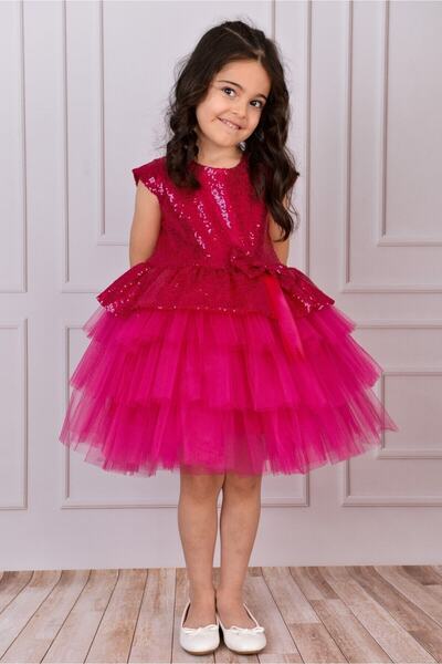 Mixie Fuchsia Girl's Tulle Evening Dress Party and Birthday Dress