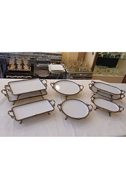 Muba Consept 8 Parça Metal Çerçeveli Antik Porselen Sunum Seti Gold