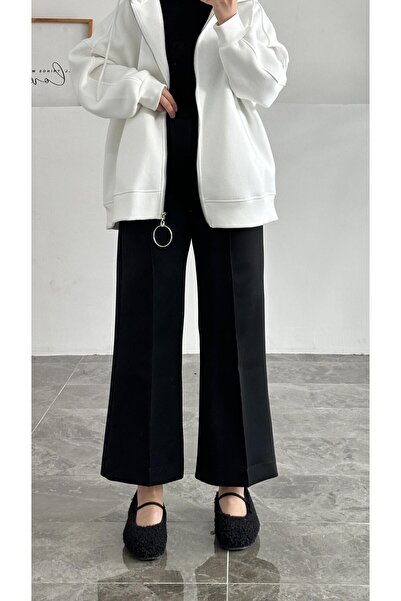 Nur Okur بنطال سكوبا أسود واسع الساق من سيج