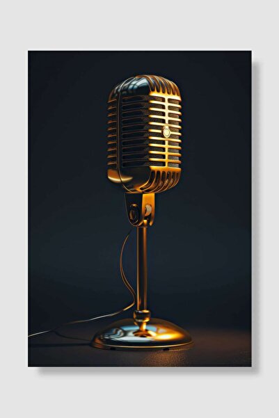 kubdekor Microphone Sing Dark Gold Müzik Poster Çerçevesiz Yüksek Kalite Müzi...