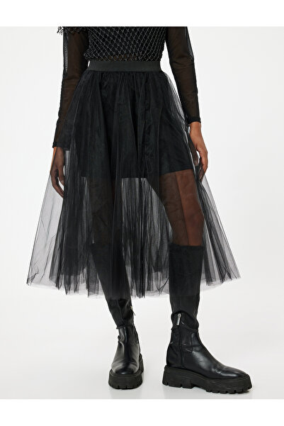 Koton Black Women's Midi Shimmer Tutu Skirt