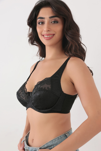 Malika Μαύρο ύφασμα δαντέλας - Σουτιέν χαμηλής κοπής που δεν τεντώνεται και μαζεύει 4676004 -hürrem