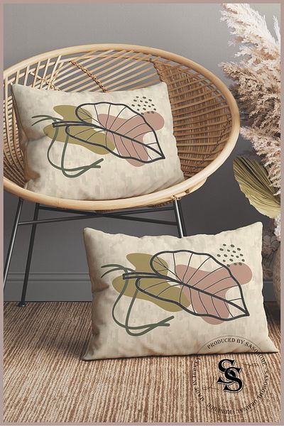 SasoHome Green Pink Leaves Patterned Powder Flowers Patterned 2-Piece Rectangular Throw Pillow Cover
