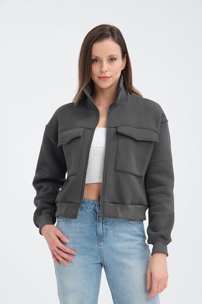 Store Women's Cotton with Fleece Inside with Pocket Crop Jacket-Cardigan