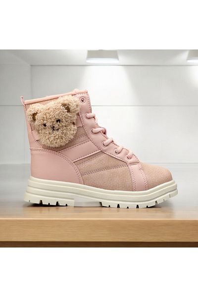 JOJO KIDS κοριτσίστικες μπότες αρκουδάκι, μπότες με φερμουάρ, κορδόνια, σόλα με σφήνα