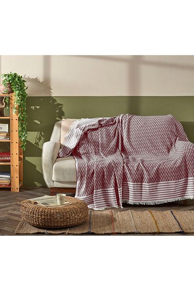Madame Clean Home Luxus First Class Quality - 100% Cotton Burgundy Sofa Cover 175X215 cm Shawl