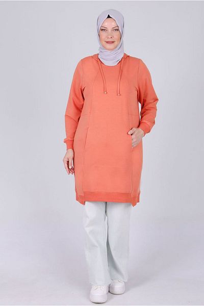 Moda Rosa 25K2048 - Peach - Plus Size Hijab - Two Thread Tunic