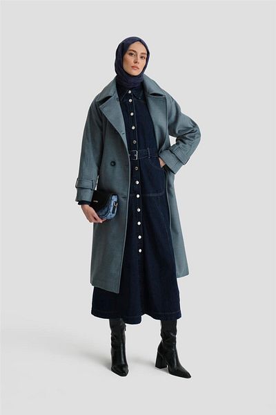 Armine Παλτό Oversize Διπλό Στήθος - 24kh7614 Misty Blue