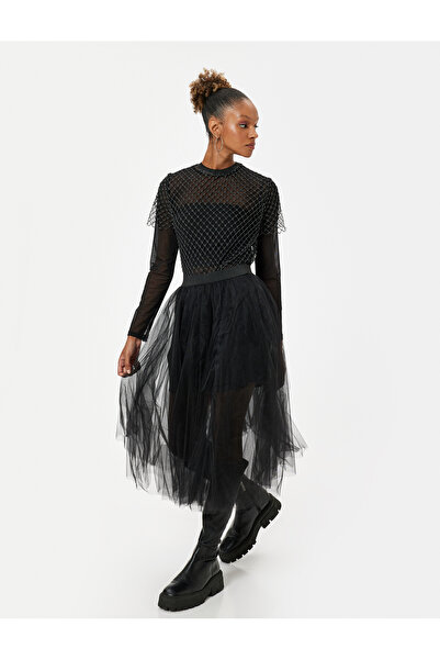 Koton Black Women's Midi Shimmer Tutu Skirt