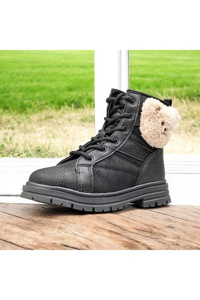 JOJO KIDS κοριτσίστικες μπότες αρκουδάκι, μπότες με φερμουάρ, κορδόνια, σόλα με σφήνα