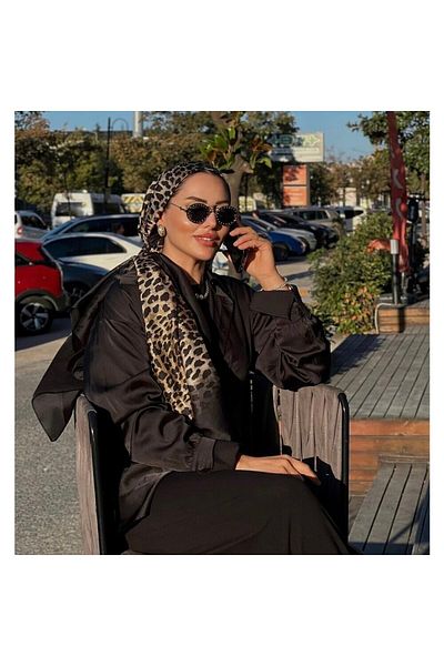 Webinay Home Black Leopard Gradient Premium Voile Silk Shawl