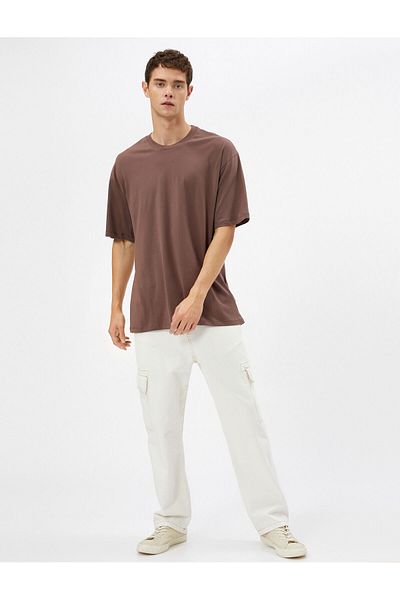 Koton Tricou de bază decolteu cu mânecă scurtă cu umăr căzut din bumbac