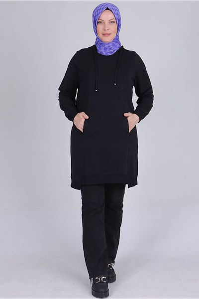 Moda Rosa 25K2048 - Black Large Size Hijab Tunic - Two Thread