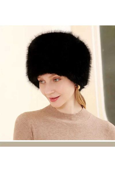 Betülce Trend Black Plush Fur Heart Hat