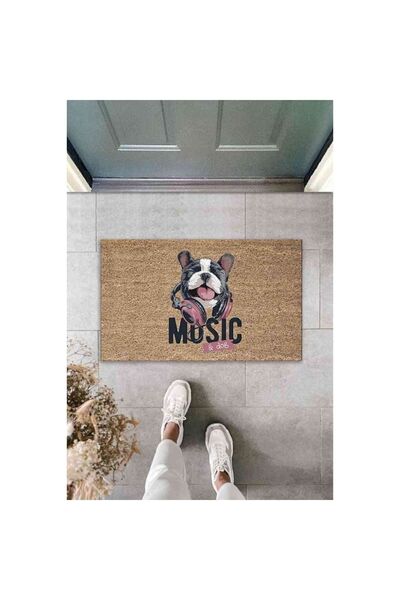 Dormot Digital Printing Quality Brown Music Written Dog Decorative Door Mat with Headphones