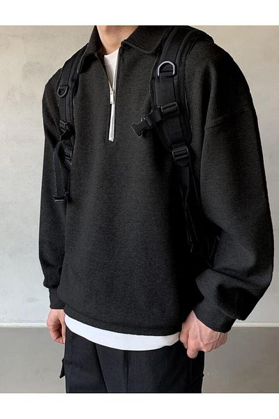 SEVBANO Polo Neck Half Zipper Unisex Oversize Sweatshirt