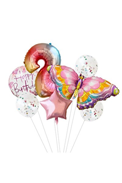 DÜVENCİ TİCARET Pembe Kelebek Balon Gökkuşağı Helyum RAKAMLIı YAŞ  Doğum Günü...