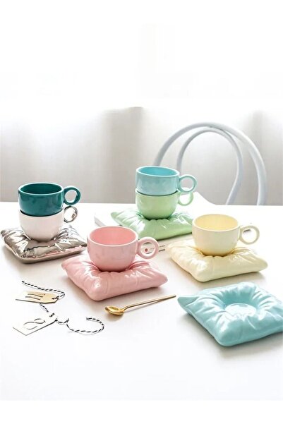 ARVALE Mona 90 ml Coffee Cup - Pillow Model, Figured Turkish Coffee