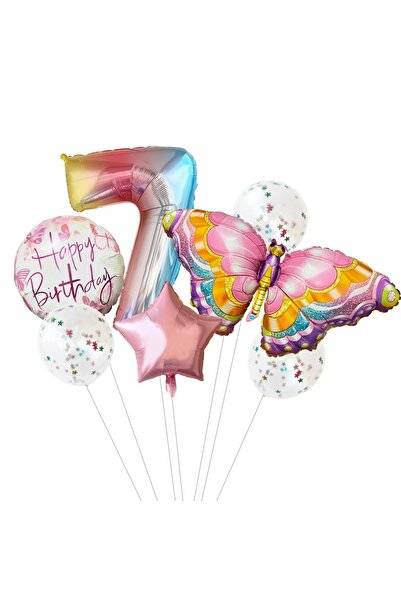 DÜVENCİ TİCARET Balon Fluture Roz Curcubeu Heliu NUMĂR VÂRSTA Decorare Zi de ...