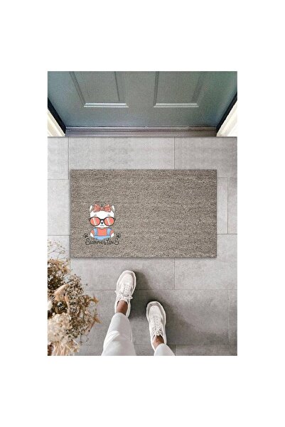Dormot جودة الطباعة الرقمية رمادي وقت الصيف مكتوب القوس القط الأبيض مع النظارات سجادة باب مزخرفة