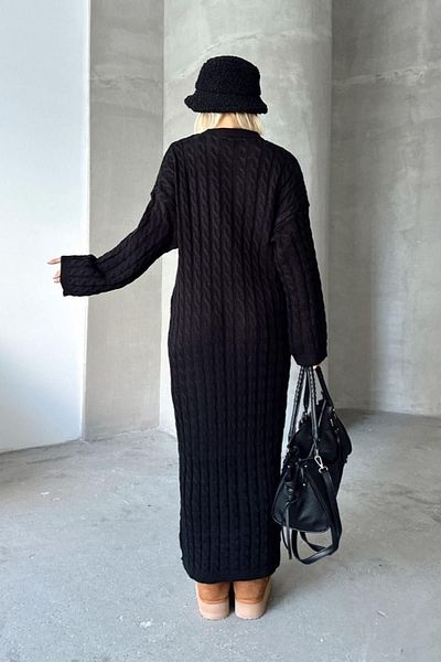 Hazinedan Rochie de damă neagră cu decolteu triplu, tricotată, lungă