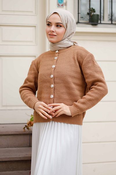 Pamuk Butik Women's Crew Neck Short Knitwear Cardigan