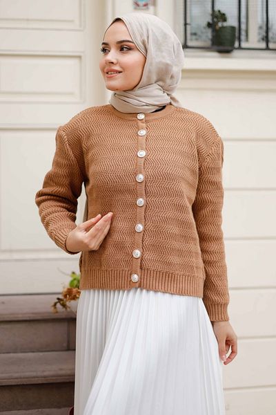 Pamuk Butik Women's Crew Neck Short Knitwear Cardigan