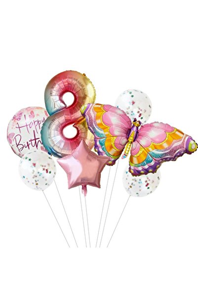 DÜVENCİ TİCARET Balon Fluture Roz Curcubeu Heliu NUMĂR VÂRSTA Decorare Zi de ...