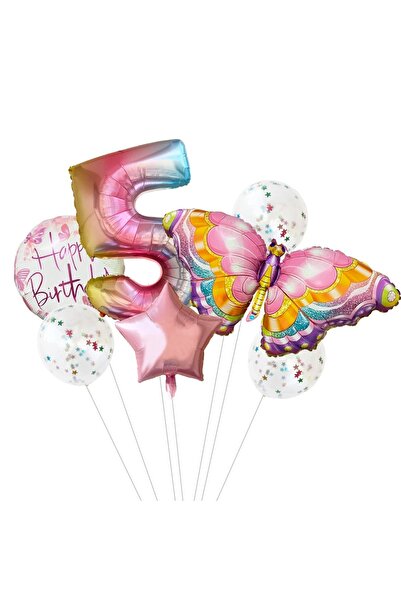 DÜVENCİ TİCARET Pembe Kelebek Balon Gökkuşağı Helyum RAKAMLIı YAŞ  Doğum Günü...