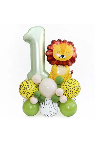 DÜVENCİ TİCARET OTURAN ASLAN ADAÇAYI YEŞİLİ RAKAM FOLYOLU YAŞ BALON SET
