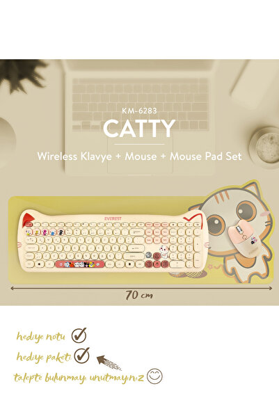Everest Wireless/ Kablosuz Bağlantılı Ultra Sessiz Özel Tasarımlı Q Klavye Mouse Mouse Pad Set