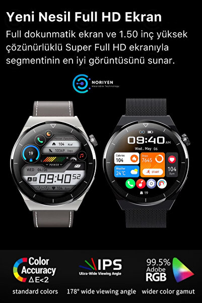 Noriyen Yeni Nesil Watch 4 Pro Suit 7 Kordon Hediyeli Spor Sağlık Sensörlü iOS Android Uyumlu Akıllı Saat