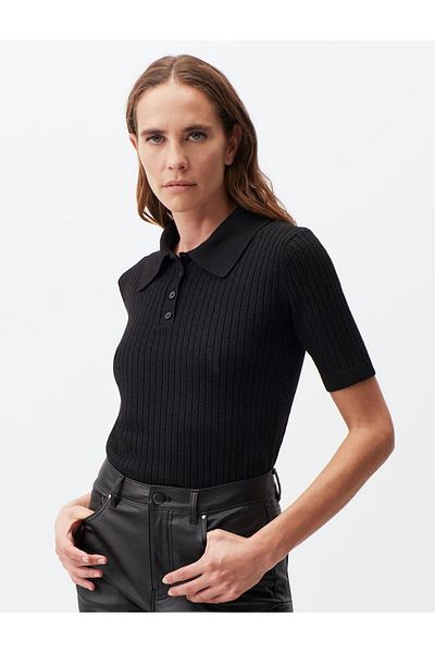 Jimmy Key Černý Slim Fit Polo límeček pletený svetr