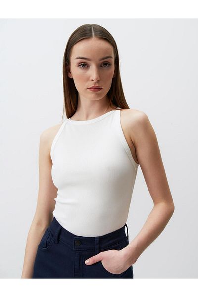 Jimmy Key Tricotat de bază, alb, slim-fit, fără mâneci