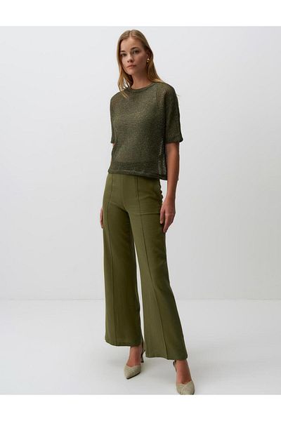 Jimmy Key Khaki Wide Leg High Waist Linen Trousers