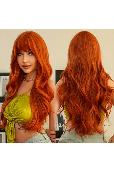 Fenomen Peruk Wig with Copper Rivets Wavy Human Hair Texture