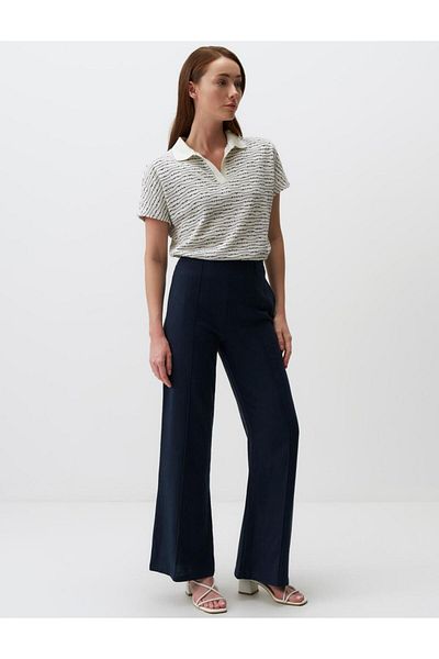 Jimmy Key Navy Blue Wide Leg High Waist Linen Trousers