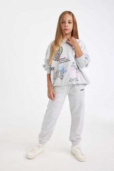DeFacto Κοριτσίστικο εμπριμέ ελαστικό γκρι Jogger Sweatpants στη μέση D0733a824au