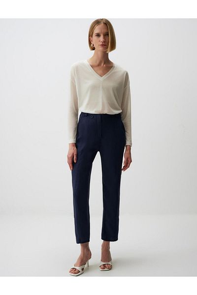 Jimmy Key Navy Blue High Waist Button Detailed Pants