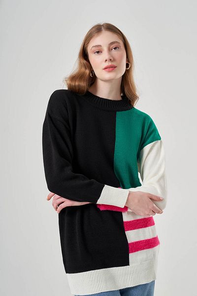 Mizalle Side Striped Knitwear Ecru Tunic