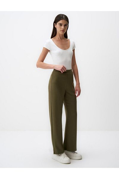 Jimmy Key Khaki High Waist Regular Leg Knitted Trousers