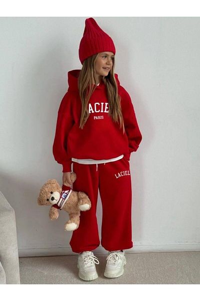 Kamber Kids La'Ciel Paris Unisex Children's Slogan Cotton Hooded Sweatshirt Tracksuit Top and Bottom Set