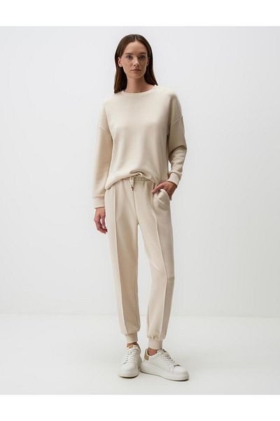 Jimmy Key Ψηλόμεσο μπεζ παντελόνι Jogger - Skinny Leg and Pocket